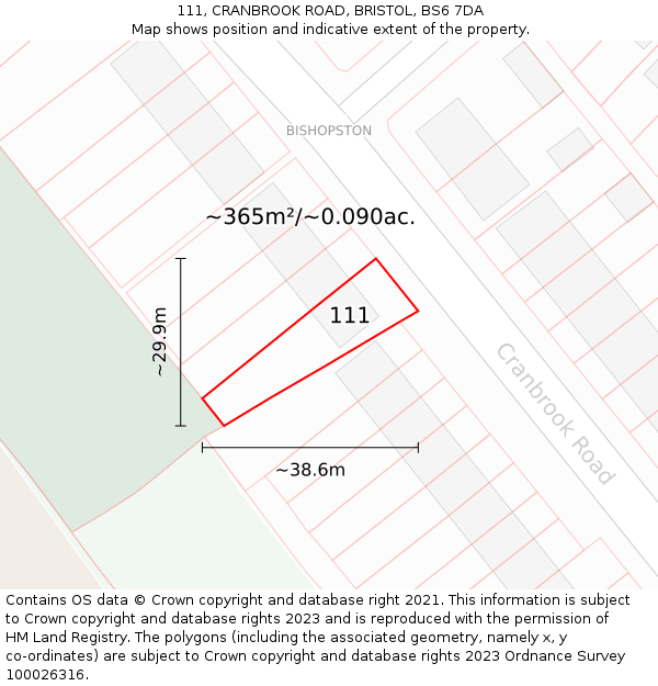 111, CRANBROOK ROAD, BRISTOL, BS6 7DA: Plot and title map