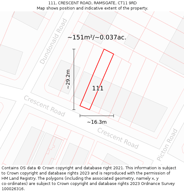 111, CRESCENT ROAD, RAMSGATE, CT11 9RD: Plot and title map