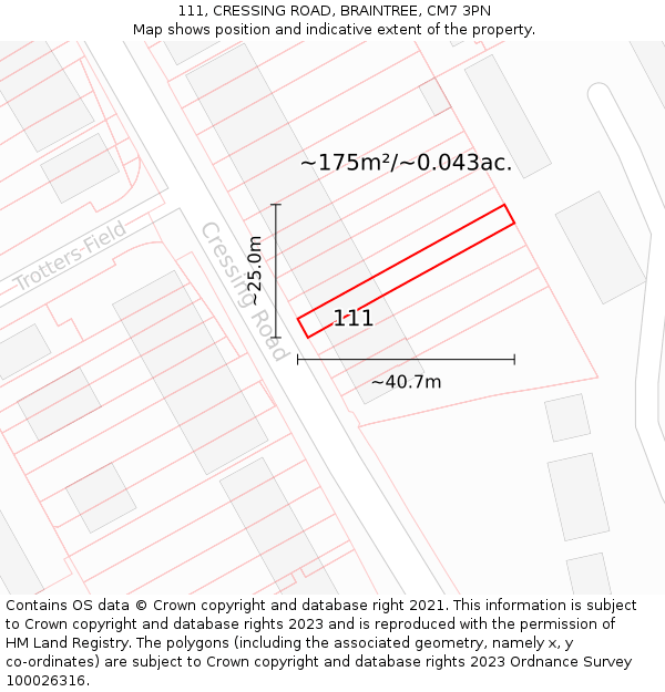 111, CRESSING ROAD, BRAINTREE, CM7 3PN: Plot and title map