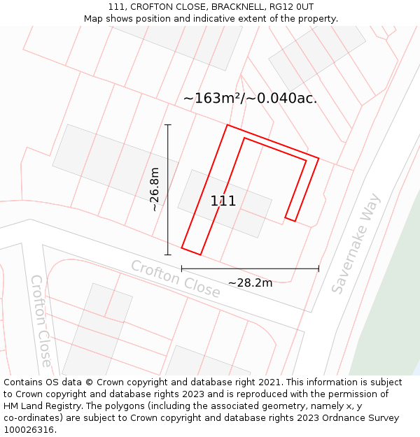 111, CROFTON CLOSE, BRACKNELL, RG12 0UT: Plot and title map