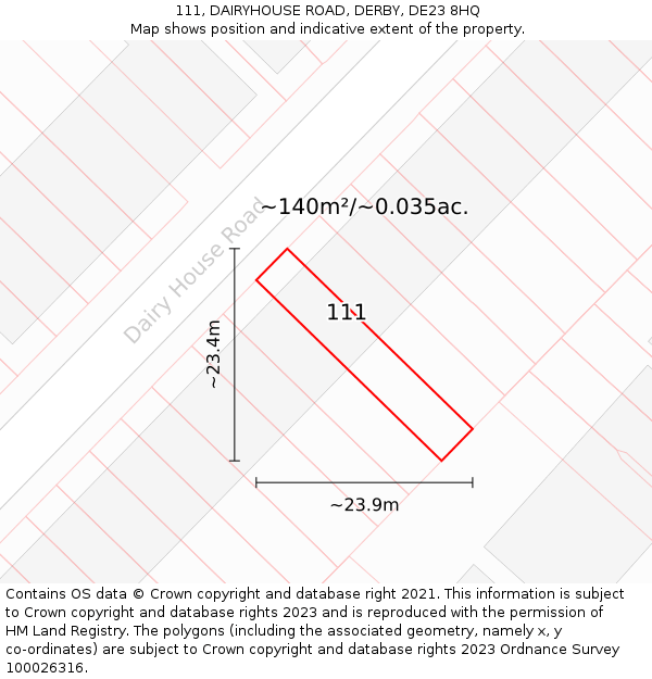 111, DAIRYHOUSE ROAD, DERBY, DE23 8HQ: Plot and title map