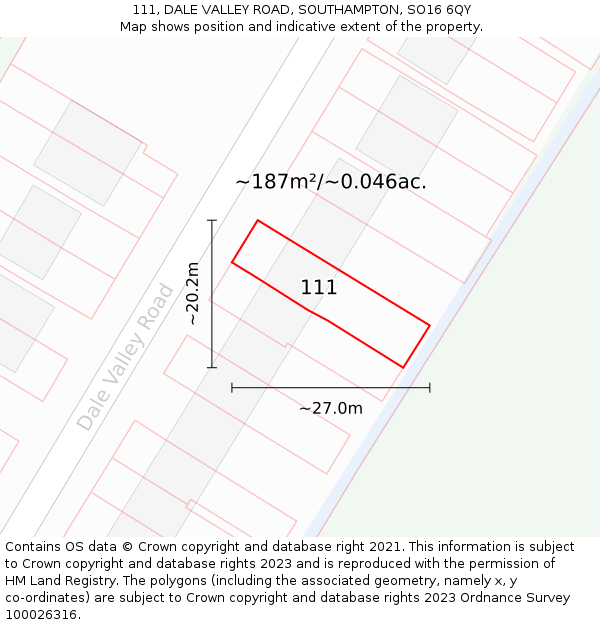 111, DALE VALLEY ROAD, SOUTHAMPTON, SO16 6QY: Plot and title map