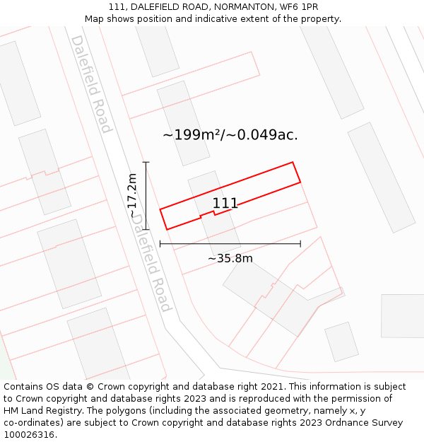 111, DALEFIELD ROAD, NORMANTON, WF6 1PR: Plot and title map
