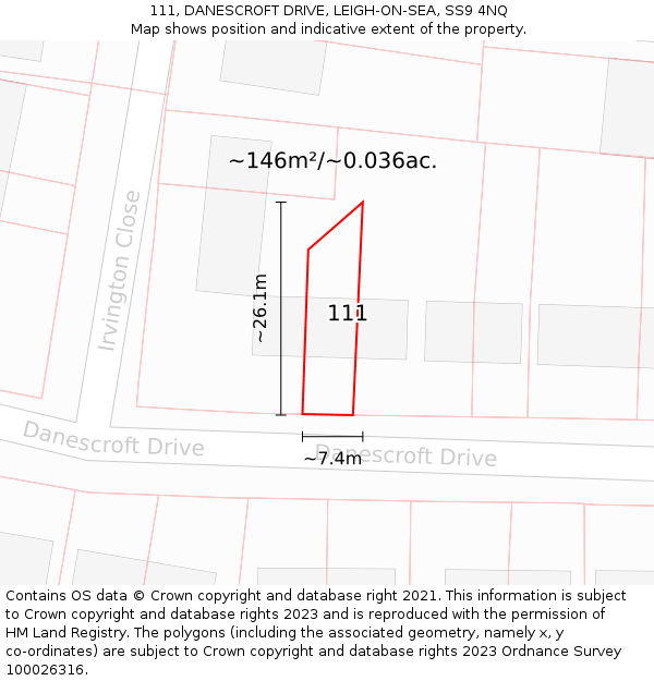 111, DANESCROFT DRIVE, LEIGH-ON-SEA, SS9 4NQ: Plot and title map
