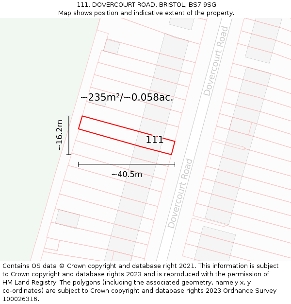 111, DOVERCOURT ROAD, BRISTOL, BS7 9SG: Plot and title map