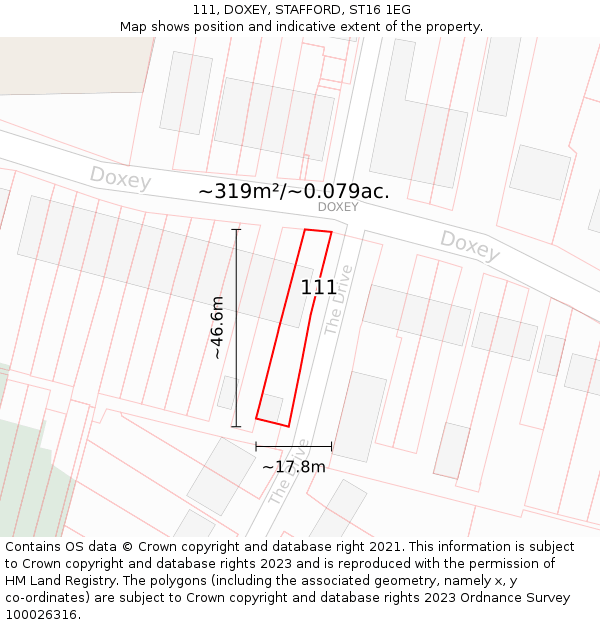 111, DOXEY, STAFFORD, ST16 1EG: Plot and title map