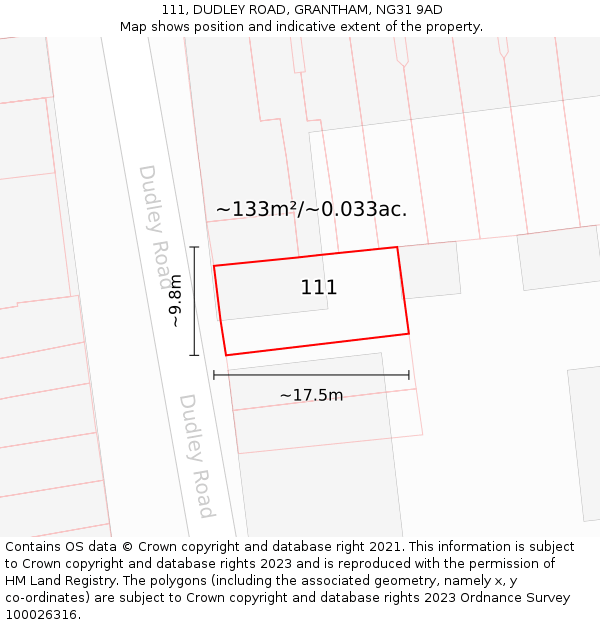 111, DUDLEY ROAD, GRANTHAM, NG31 9AD: Plot and title map