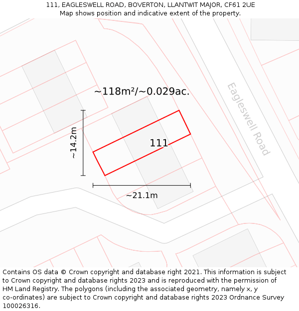 111, EAGLESWELL ROAD, BOVERTON, LLANTWIT MAJOR, CF61 2UE: Plot and title map
