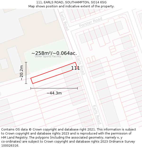 111, EARLS ROAD, SOUTHAMPTON, SO14 6SG: Plot and title map