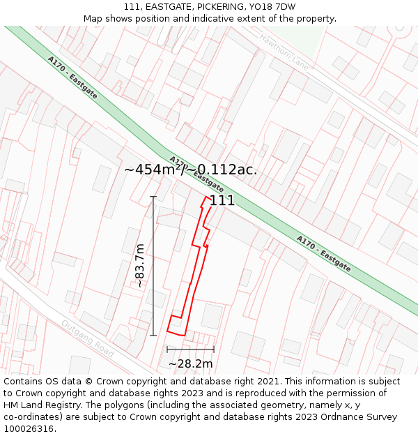111, EASTGATE, PICKERING, YO18 7DW: Plot and title map