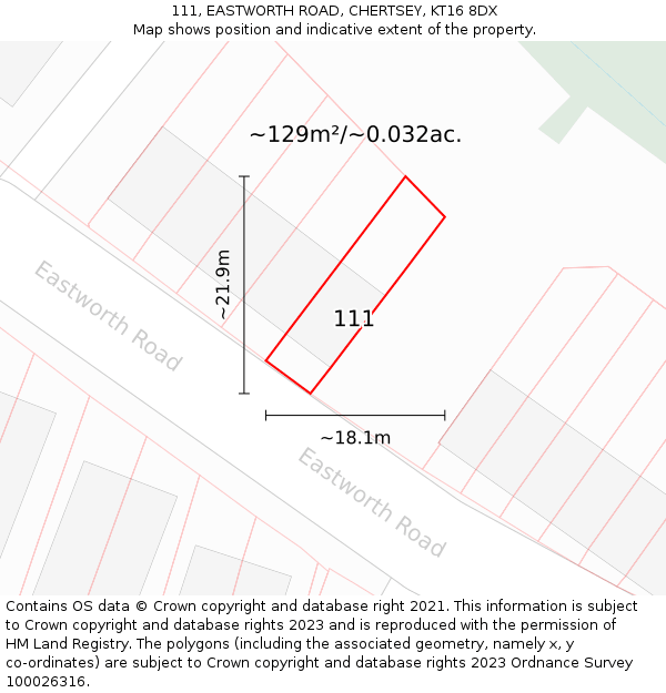 111, EASTWORTH ROAD, CHERTSEY, KT16 8DX: Plot and title map