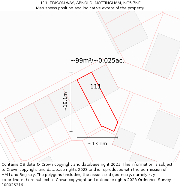 111, EDISON WAY, ARNOLD, NOTTINGHAM, NG5 7NE: Plot and title map