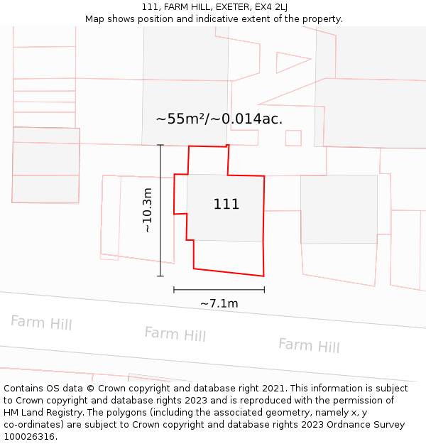 111, FARM HILL, EXETER, EX4 2LJ: Plot and title map