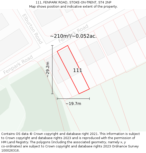 111, FENPARK ROAD, STOKE-ON-TRENT, ST4 2NP: Plot and title map