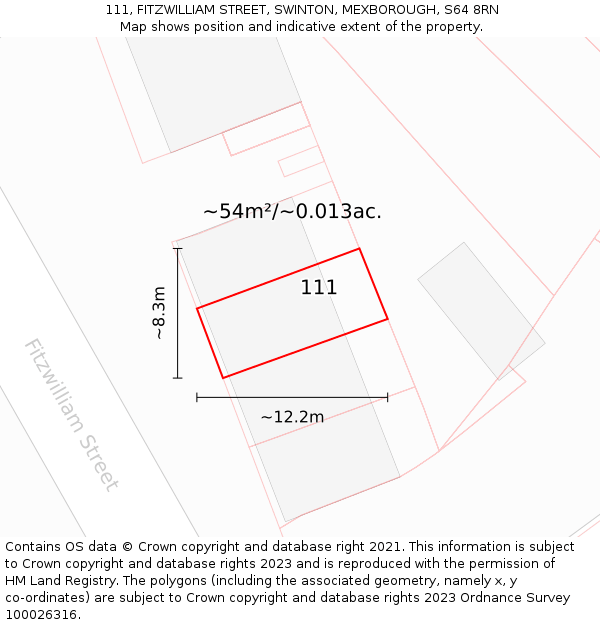 111, FITZWILLIAM STREET, SWINTON, MEXBOROUGH, S64 8RN: Plot and title map