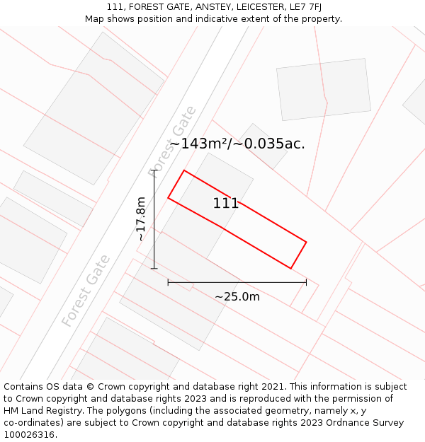 111, FOREST GATE, ANSTEY, LEICESTER, LE7 7FJ: Plot and title map