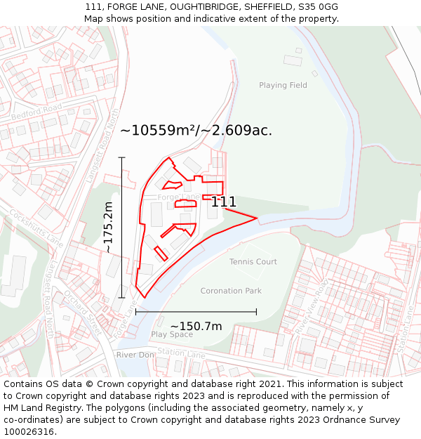 111, FORGE LANE, OUGHTIBRIDGE, SHEFFIELD, S35 0GG: Plot and title map