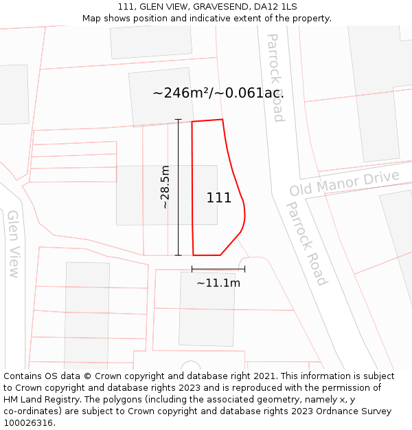 111, GLEN VIEW, GRAVESEND, DA12 1LS: Plot and title map