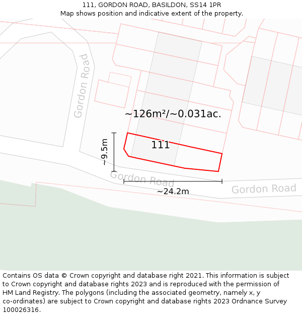 111, GORDON ROAD, BASILDON, SS14 1PR: Plot and title map