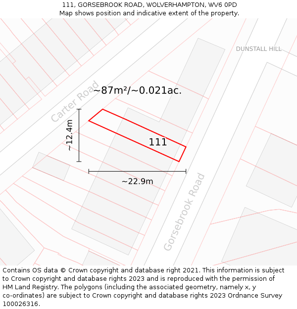 111, GORSEBROOK ROAD, WOLVERHAMPTON, WV6 0PD: Plot and title map
