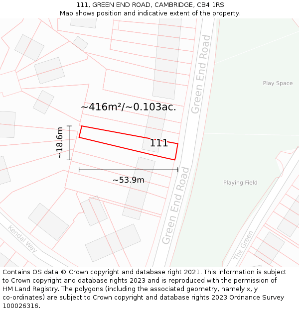 111, GREEN END ROAD, CAMBRIDGE, CB4 1RS: Plot and title map
