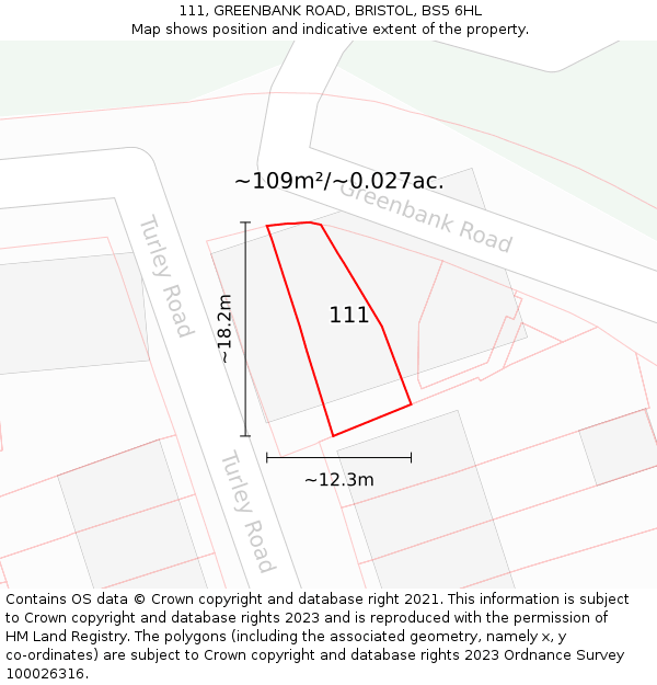 111, GREENBANK ROAD, BRISTOL, BS5 6HL: Plot and title map