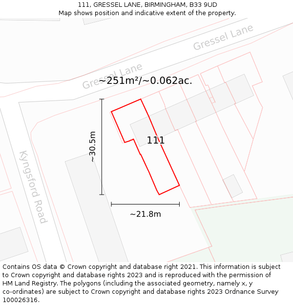 111, GRESSEL LANE, BIRMINGHAM, B33 9UD: Plot and title map