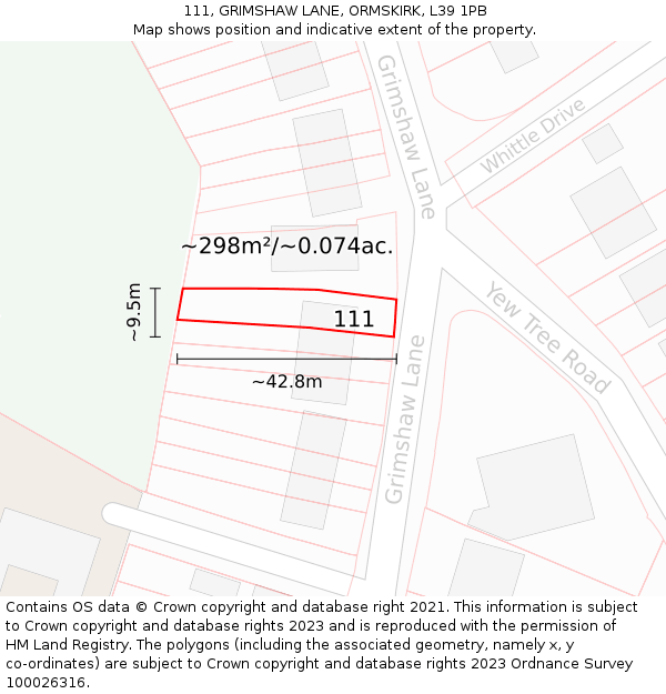 111, GRIMSHAW LANE, ORMSKIRK, L39 1PB: Plot and title map