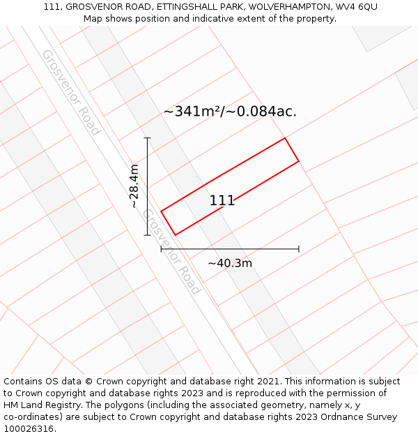 111, GROSVENOR ROAD, ETTINGSHALL PARK, WOLVERHAMPTON, WV4 6QU: Plot and title map