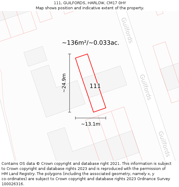 111, GUILFORDS, HARLOW, CM17 0HY: Plot and title map
