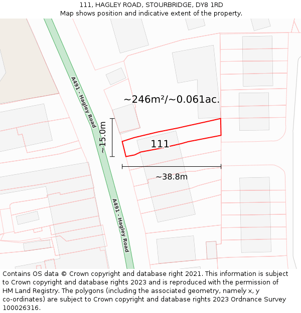111, HAGLEY ROAD, STOURBRIDGE, DY8 1RD: Plot and title map