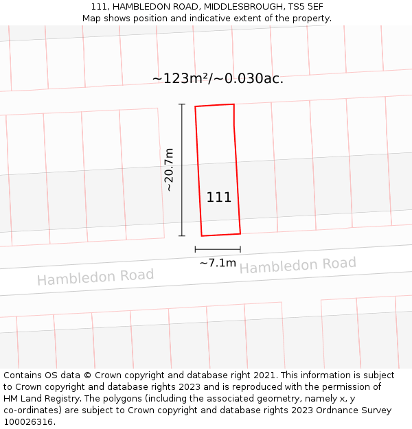 111, HAMBLEDON ROAD, MIDDLESBROUGH, TS5 5EF: Plot and title map