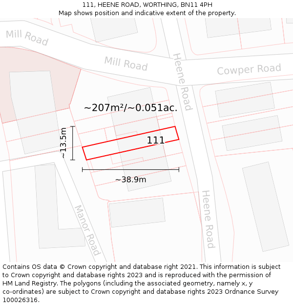111, HEENE ROAD, WORTHING, BN11 4PH: Plot and title map
