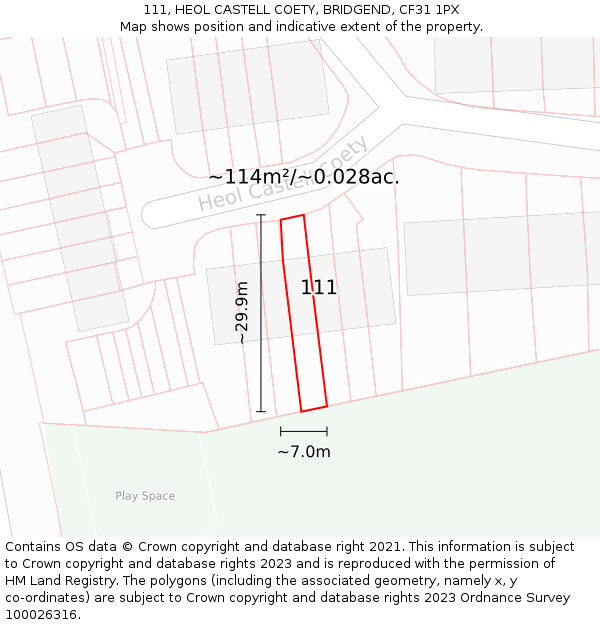 111, HEOL CASTELL COETY, BRIDGEND, CF31 1PX: Plot and title map