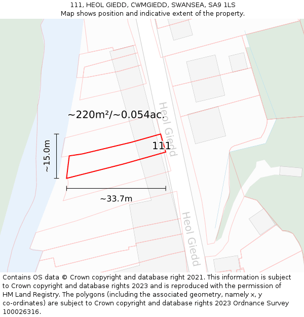 111, HEOL GIEDD, CWMGIEDD, SWANSEA, SA9 1LS: Plot and title map