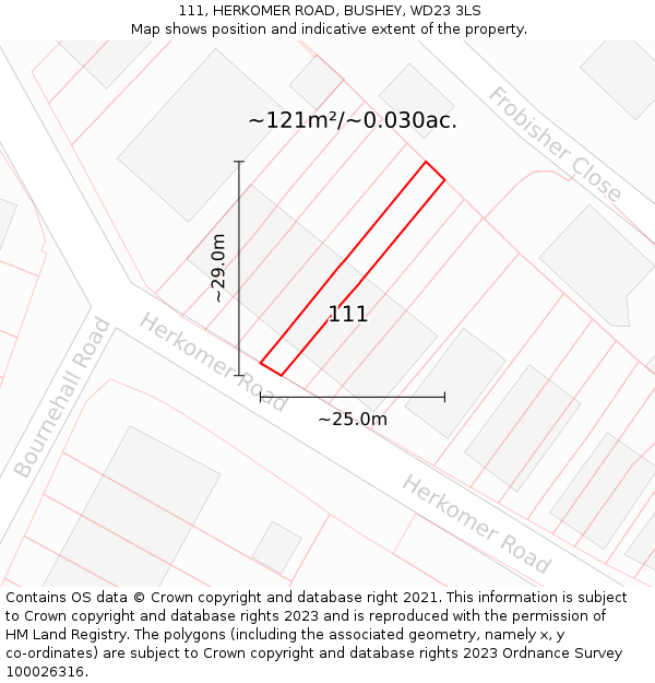 111, HERKOMER ROAD, BUSHEY, WD23 3LS: Plot and title map