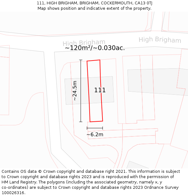 111, HIGH BRIGHAM, BRIGHAM, COCKERMOUTH, CA13 0TJ: Plot and title map