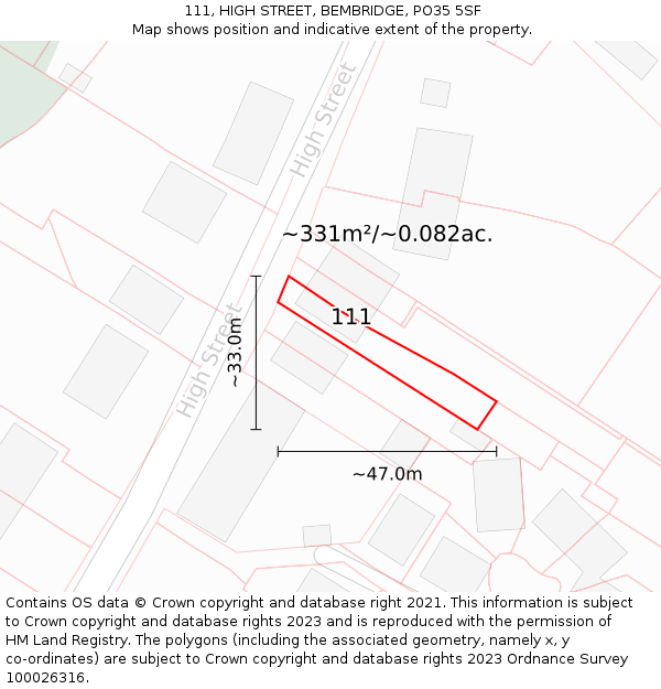 111, HIGH STREET, BEMBRIDGE, PO35 5SF: Plot and title map