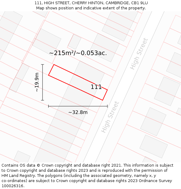 111, HIGH STREET, CHERRY HINTON, CAMBRIDGE, CB1 9LU: Plot and title map