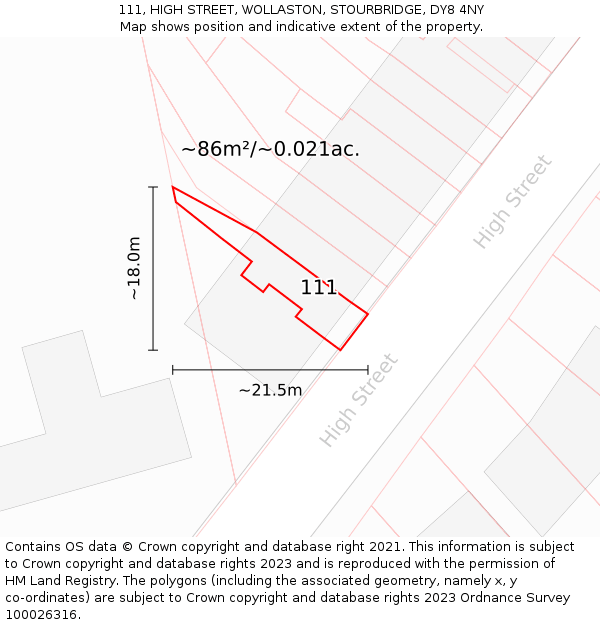 111, HIGH STREET, WOLLASTON, STOURBRIDGE, DY8 4NY: Plot and title map