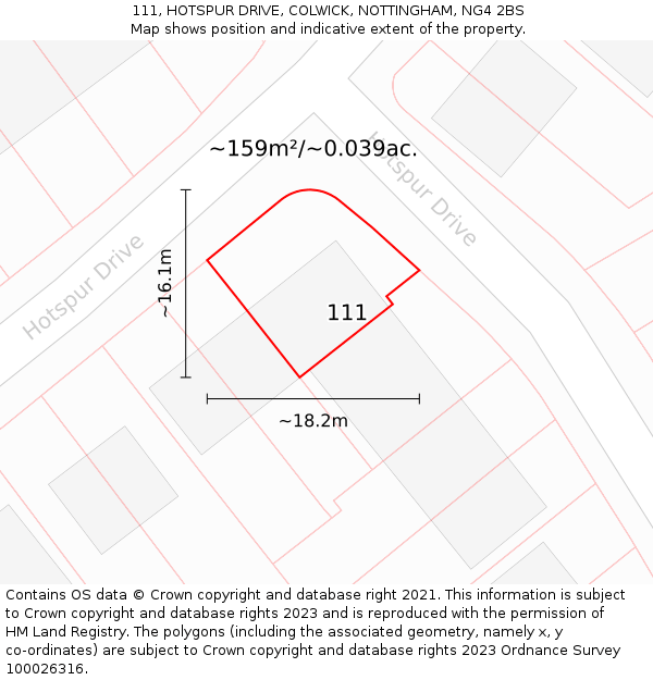 111, HOTSPUR DRIVE, COLWICK, NOTTINGHAM, NG4 2BS: Plot and title map
