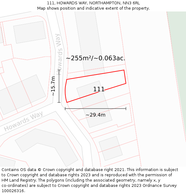 111, HOWARDS WAY, NORTHAMPTON, NN3 6RL: Plot and title map