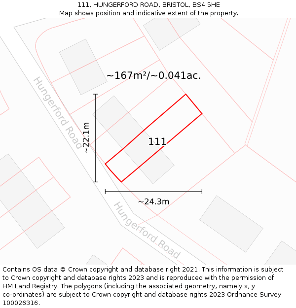 111, HUNGERFORD ROAD, BRISTOL, BS4 5HE: Plot and title map