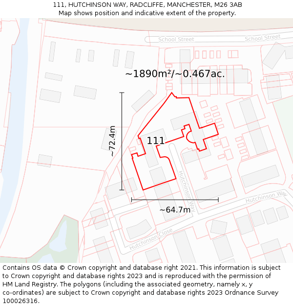 111, HUTCHINSON WAY, RADCLIFFE, MANCHESTER, M26 3AB: Plot and title map