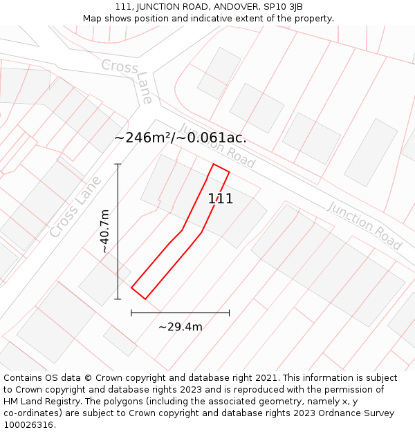 111, JUNCTION ROAD, ANDOVER, SP10 3JB: Plot and title map
