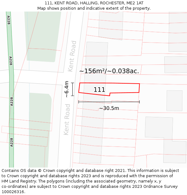 111, KENT ROAD, HALLING, ROCHESTER, ME2 1AT: Plot and title map