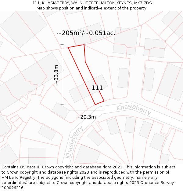 111, KHASIABERRY, WALNUT TREE, MILTON KEYNES, MK7 7DS: Plot and title map