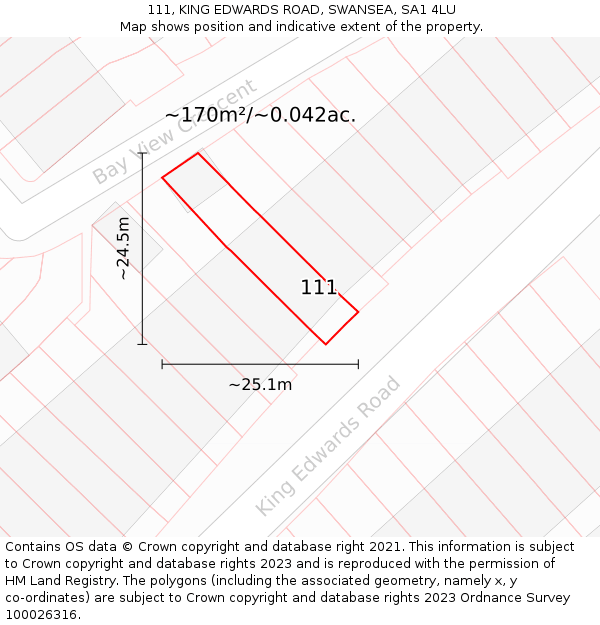 111, KING EDWARDS ROAD, SWANSEA, SA1 4LU: Plot and title map