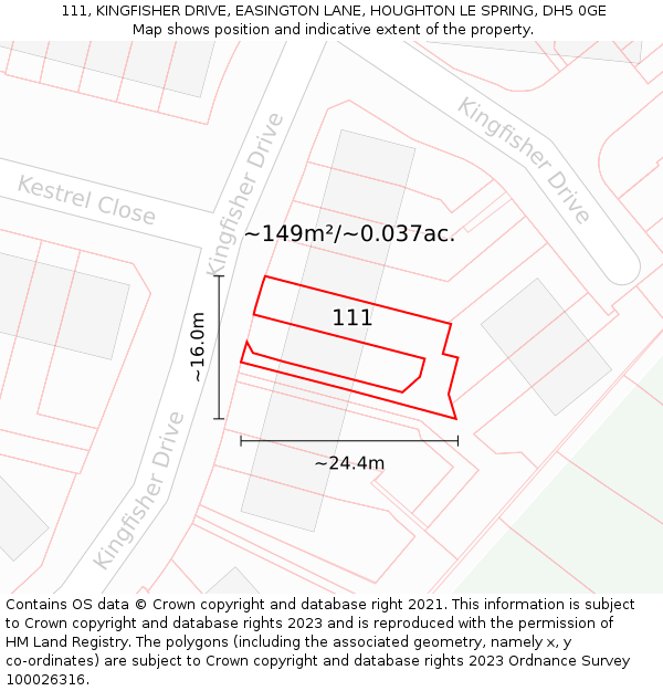 111, KINGFISHER DRIVE, EASINGTON LANE, HOUGHTON LE SPRING, DH5 0GE: Plot and title map