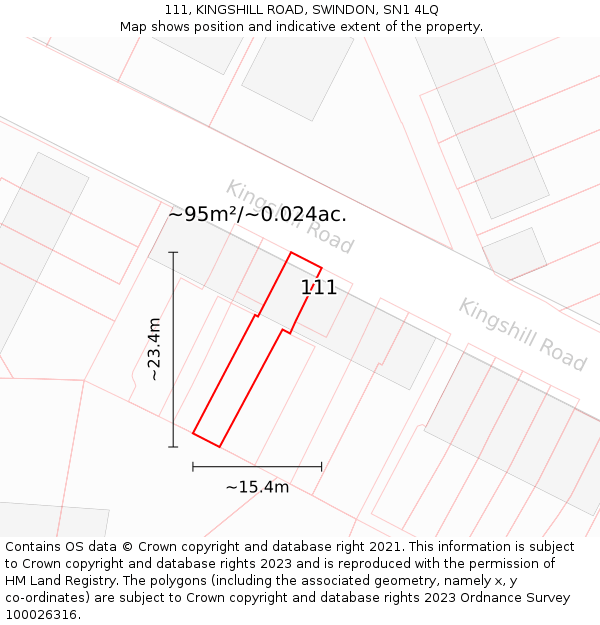 111, KINGSHILL ROAD, SWINDON, SN1 4LQ: Plot and title map